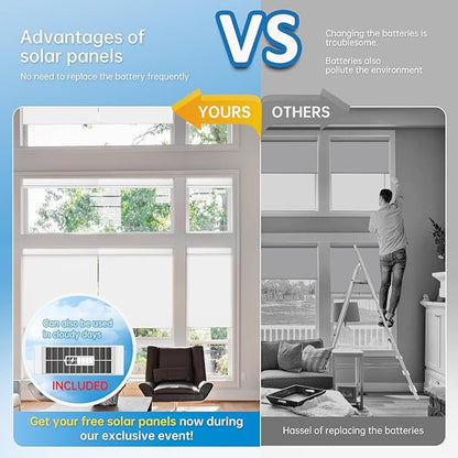 DENFOON Motorized Blinds with Remote,Thermal Electric Blinds【Solar Panel】,Customizable Automatic Roller Shades, Blackout Remote Control Blinds for Windows Upgrade to Smart Blinds, White,25" W x 72" H