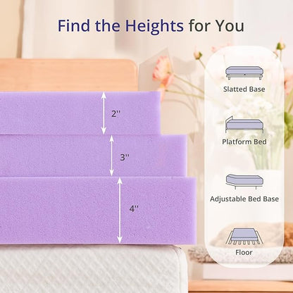 4 Inch King Lavender Scented Memory Foam Mattress Topper for Pressure Relieving, Ventilated for Cooling Sleep, CertiPUR-US Certified, Medium Feel Mattress Pad in a Box, 76"x80", King Size