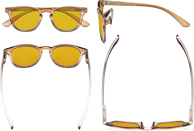 Eyekepper Ladies Blue Light Blocking Reading Glasses with Amber Tinted Filter Lens - Gradient Frame Computer Readers Women - Brown-Clear Frame +1.25