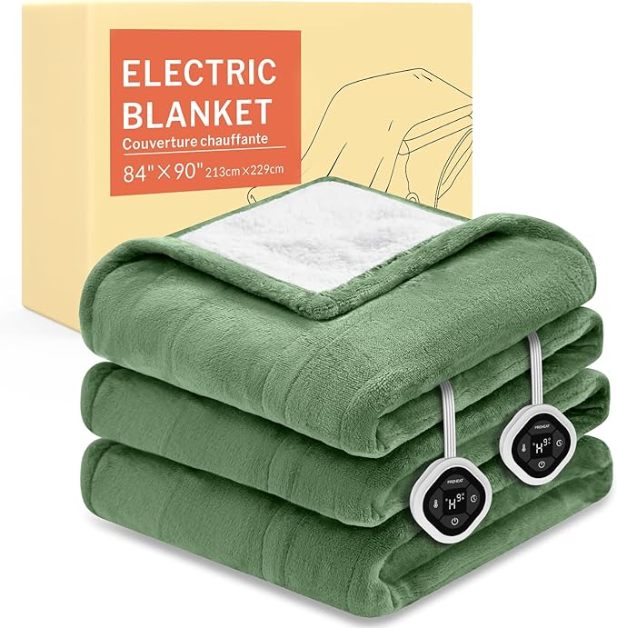HOMLYNS LuxeHeat Heated Blanket Electric Blanket Queen Size, Soft Flannel Sherpa Heating Blanket with 10 Heat Settings, 1-10 hrs Timer Auto Shut Off (84x90 inches, Green)