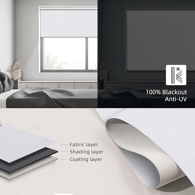 SmartWings Motorized Roller Shades, 100% Blackout Auto Smart Window Blinds with Zigbee Motor Alexa, Cordless Remote Control Rechargeable, White, W25 xH72