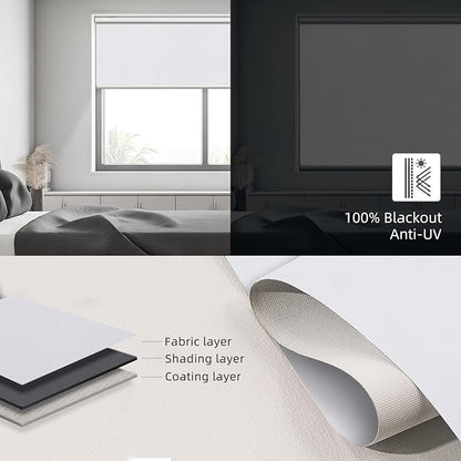 SmartWings Motorized Roller Shades, 100% Blackout Auto Smart Window Blinds with Zigbee Motor Alexa, Cordless Remote Control Rechargeable, White, W25 xH72