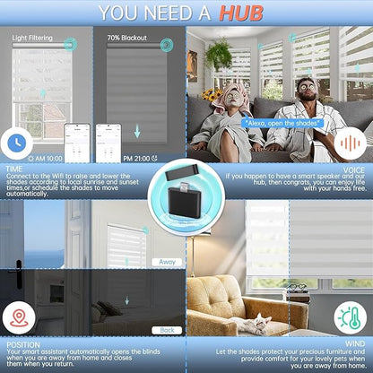 Motorized Zebra Blinds with Remote, Smart Dual Layer Automatic Shades with Privacy Light Control, Cordless Electric Blackout Blind for Indoor Windows, Custom Size