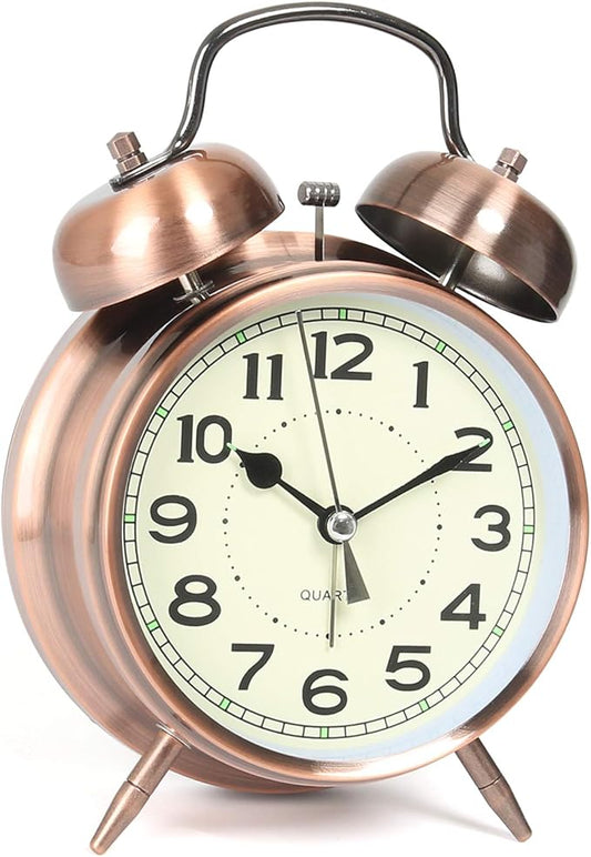 AYRELY® Super Loud Alarm Clock for Heavy Sleepers Adults,Twin Bell Retro 4 Inch Silent Non-Ticking Quartz with Backlight, Alarm Clocks for Bedrooms,Bedside,Study Room (Copper)