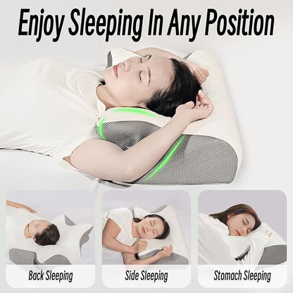 Cervical Pillow for Neck Pain Relief, Ergonomic Contour Orthopedic Pillow for Sleeping Shoulder Pain & Support, Cozy Memory Foam Neck Pillow Mesh Pillowcase for Side Back Stomach Sleeper(Grey)