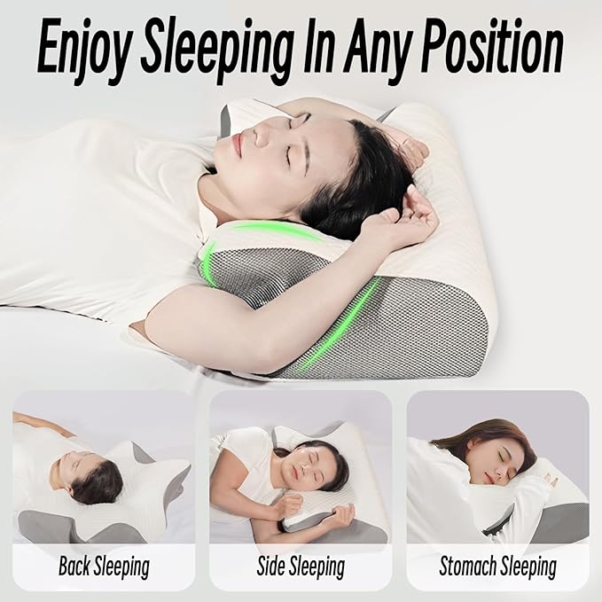 Cervical Pillow for Neck Pain Relief, Ergonomic Contour Orthopedic Pillow for Sleeping Shoulder Pain & Support, Cozy Memory Foam Ice Feel Neck Pillow for Side Back Stomach Sleeper(Dark Grey)