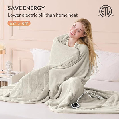 HOMLYNS LuxeHeat Heated Blanket Electric Blanket Twin Size, Soft Flannel Sherpa Heating Blanket with 10 Heat Settings, 1-10 hrs Timer Auto Shut Off (62x84 inches, Cream)