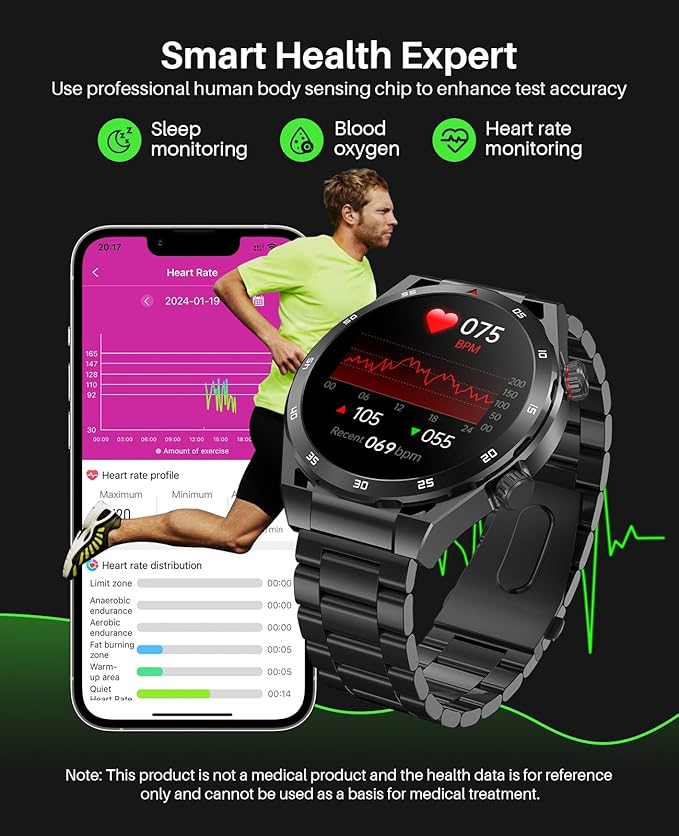EarlySincere Smart Watch with Bluetooth Call,1.39" Smartwatches for Men Women, Fitness Watch with Blood Oxygen/HR/Sleep, IP67 Waterproof for Android iOS Black