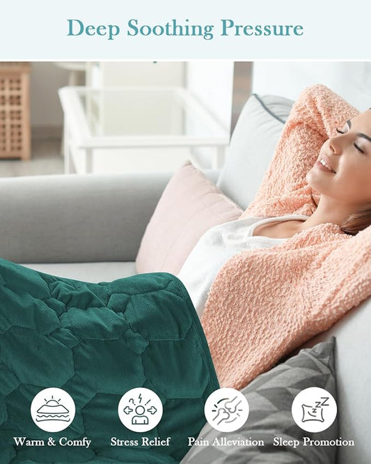 Topblan Weighted Lap Blanket 7lbs for Adults, Small Weighted Blanket Throw for Napping, Relaxation, Calming and Travel, Skin Friendly & Machine Washable for All-Season Sleeping, Dark Green