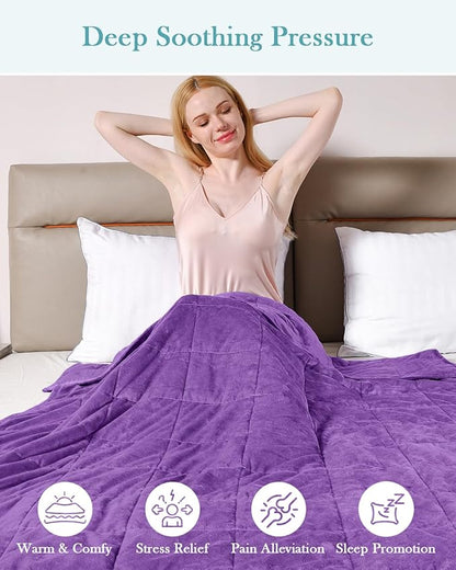 Topblan Weighted Blanket Queen Size 15lbs, Adult Weighted Blankets with Soft Warm Fabric for Sleeping and Calming, Adult Heavy Blanket for Sofa Bed, Purple, 60 x 80 inches