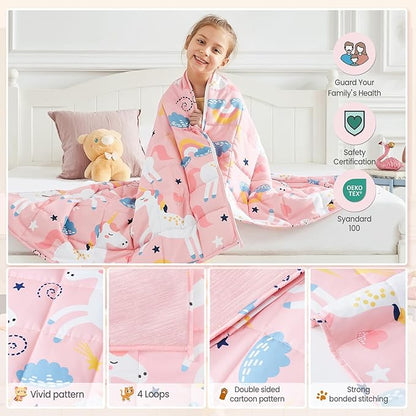 HOSUKKO Weighted Blanket - 3 lbs Cooling Pink Unicorn Heavy Blanket - Small Size Breathable Blanket for Hot Sleepers(36 * 48 inches, 3 lbs)