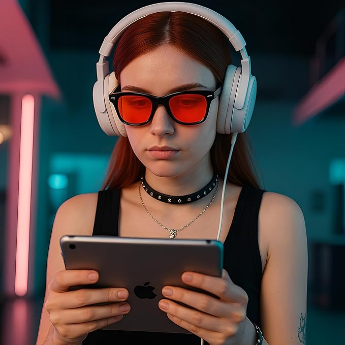 Blue Light Blocking Glasses with Red Lenses – Strong Protection for Sleep, Gaming, Computer & Screen Use – Black Frame Night Glasses for Men Women, Anti Eye Strain & Improve Sleep Quality