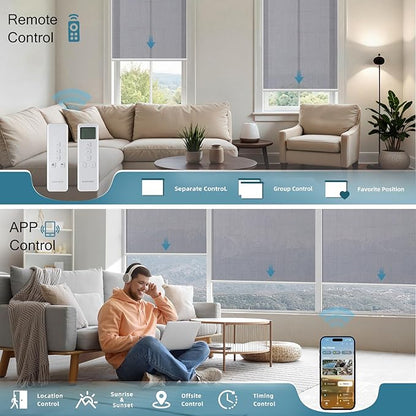 Motorized Light Filtering Roll Shade Work with HomeKit, 60% Blackout Smart Blinds for Windows, Electric Blinds with Remote, APP/Voice Control, Automatic Solar Shades,Dark Veil