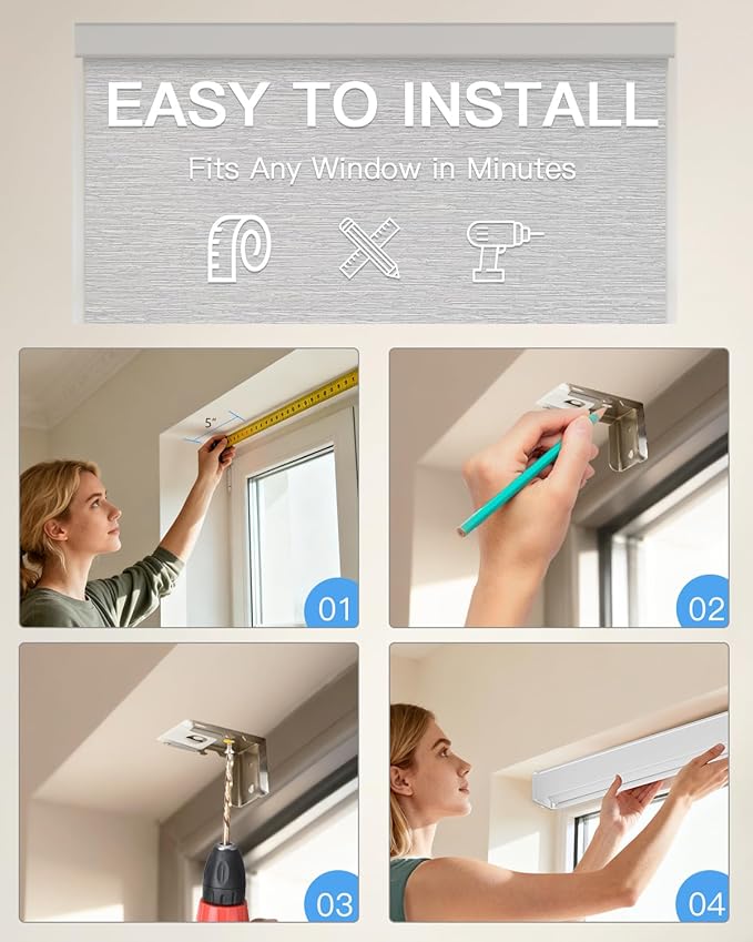 Motorized Roller Shade with Remote Control, Blackout Electric Shade for Windows Compatible with Alexa Google via Hub, Rechargeable Smart Window Blind Customized Size (Texture Grey)