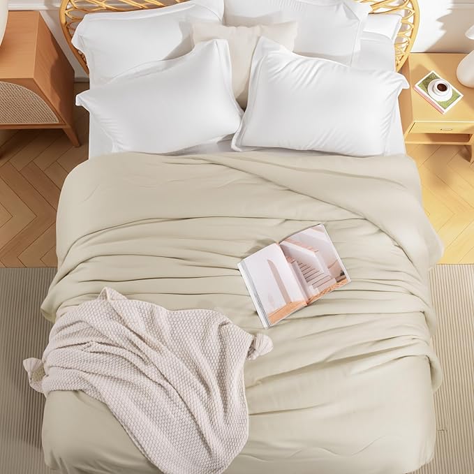 NEXHOME PRO 100% Viscose Derived from Bamboo Comforter Queen Size - Cooling & Moisture-Wicking Bedding Blanket - All Season Lightweight Design - Natural Organic Queen Duvet Insert
