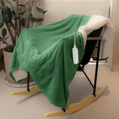 HOMLYNS LuxeHeat Heated Blanket Throw, Soft Flannel Sherpa, Electric Blanket 5 Heat Settings, Fast Heating, Heating Throw Blanket 3 Hours Timer Auto Shut Off, Machine Washable, 50×60 Inches, Green