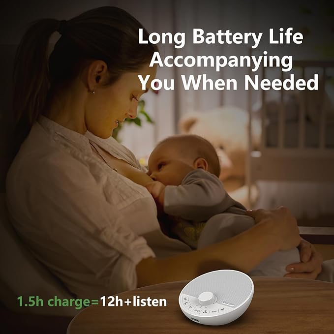 Portable White Noise Sound Machine with 18 Sleep Sounds, Battery Powered Bluetooth Function Knob Volume Control Sleep Timer, Travel White Noise Machine for Sleeping Adults Baby(White)