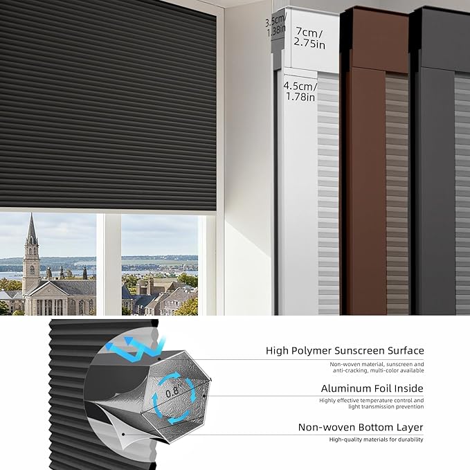 ZSTARR Motorized Skylight Shades Blackout Cellular Honeycomb Electric Blinds with Solar Panel Cordless Rechargeable with Remote for Roof and Slanted Windows Custom Size (Blackout Ebony Earth)