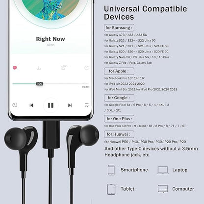 USB C Headphones for Samsung Galaxy S26 S25 S24 Ultra iPhone 17 Air 16 Pro 17 Pro Max S23 S22 A56 A55 A26 A17 A16 Pixel Xiaomi Wired Earbuds Magnetic in-Ear Type C Earphone with Microphone Stereo