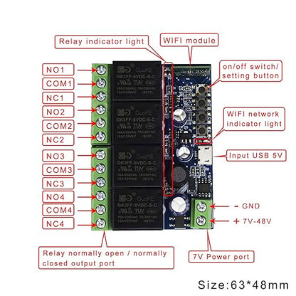 Ewelink WiFi Wireless Smart Relay Module USB 5v 4 Channel Inching Self-Lock Latched Dry Contact Remote Switch for Access Control, Garage Door,Home Automation, Compatible with Alexa Google Home
