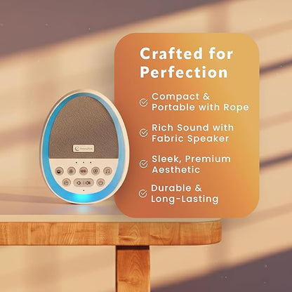 White Noise Sound Machine for Sleep, 29 Non-Looping Sleep Sounds, 7-Color Nightlight, 4 Timers, Memory, USB-C Charging, Hanging Rope for Crib/Stroller, for Baby, Kids, Adults, Travel.