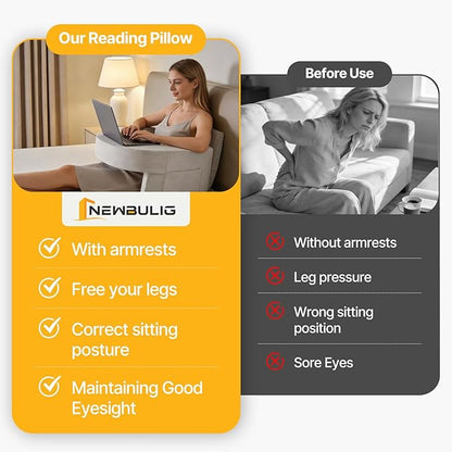 Sweetcrispy Reading Pillow for Gaming, Extra Large Laptop Pillow for Adult, Memory Foam Lap Desk Gaming Pillow for Reading, Working, Playing Games Grey