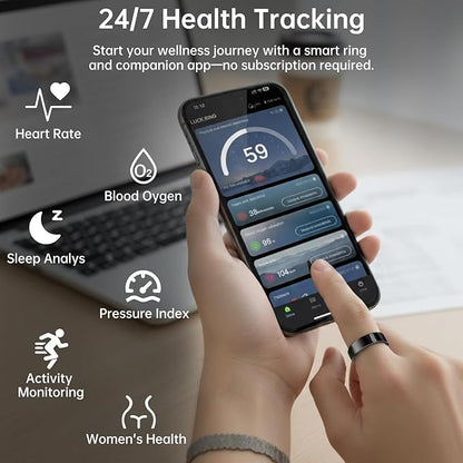 Smart Ring for Women & Men, Fitness Tracker Ring with Heart Rate Monitor, HRV, Sleep Tracking, No Subscription Fee, 10ATM Waterproof Activity Ring for iPhone & Android (Gold, 10#)