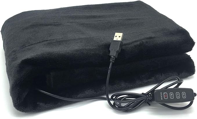 USB Electric Heating Blanket Personal Single-Person Small-Sized Heated Shawl 3 Heating Settings for Library, Outdoors, Car (Black)