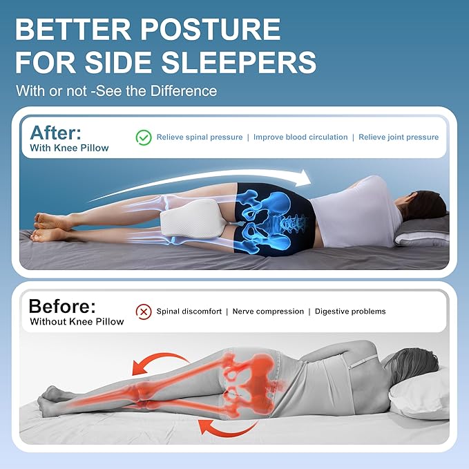 Knee Pillow for Side Sleepers,Leg Pillows for Sciatica,Knees,HIPS,Joints Between Legs,Back Pain Relief When Side Sleeping Spine Alignment Support for Knee Surgery Recovery,White