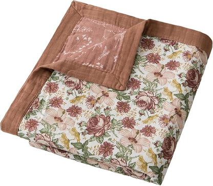 Little Jump Boho Vintage Floral Muslin Blanket Baby Quilt - Silky Soft and Breathable Crib Blanket for Daycare - Large 47" x 47" - 2 Layers Toddler Summer Blankets for Girls (Vintage Floral-2)