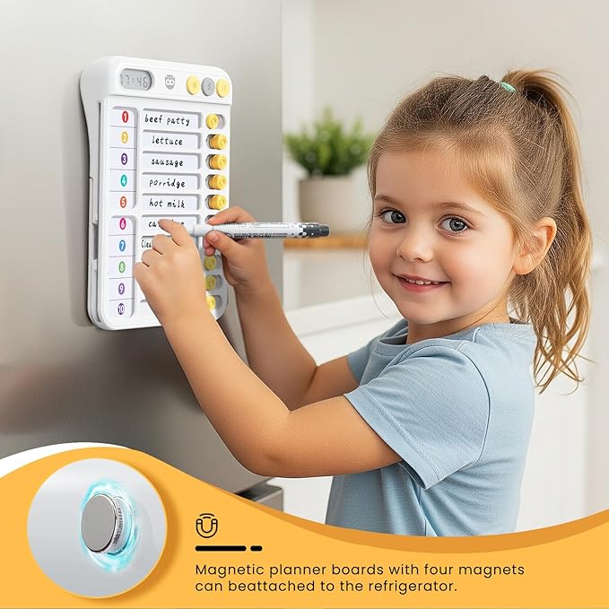 Chore Chart for Kids with Timer, ADHD Tools, Bedtime/Morning/Daily Routine Chart with 99-Min Countup/Down, Magnetic for Kids Checklist Schedule Board with Slider - White