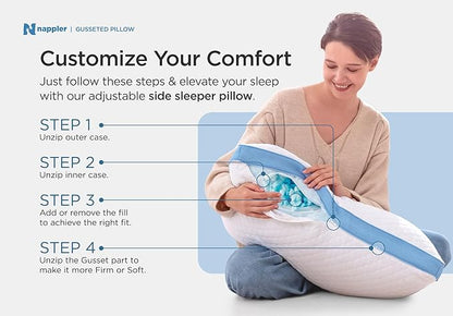 Side and Back Sleeper Pillow for Neck and Shoulder Pain Relief-Shredded Memory Foam Bed Pillow for Sleeping - 100% Adjustable Fill - Standard Size Set of 2 Washable Case. Extra Fill Included
