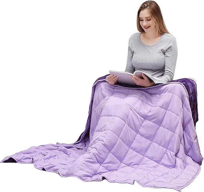 MOTRIP Weighted Blanket Queen Size for Adult Flannel Bed Blanket with Sanded Reversible, 60''x80'' 20 Pounds Purple