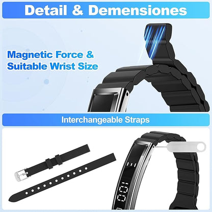 Smart Bracelet for Women, Health Activity Fitness Trackers, 24/7 Heart Rate, Blood Oxygen & Stress Monitor, 24H Sleep Tracker, Smart Wristband with Free APP 2 Bands, Women's Day Gifts - Black