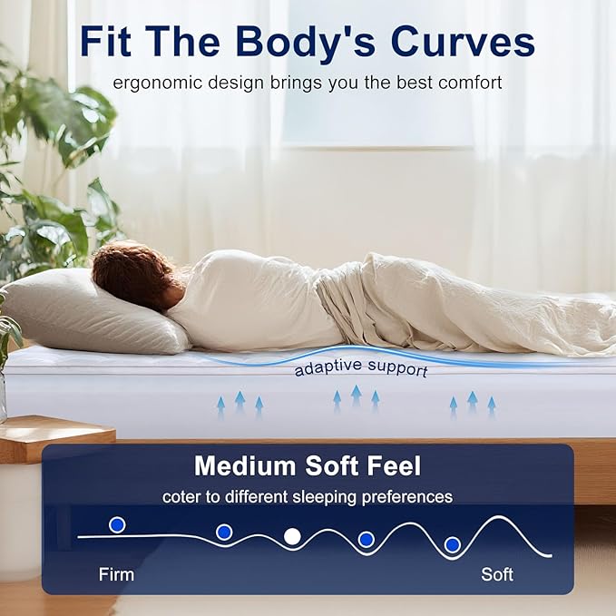 XWZO Twin XL Memory Foam Mattress Topper Dual Layer 3 Inch,2 Inch Cooling Gel Memory Foam Mattress Topper and 1 Inch Pillow Top Pad for Back Pain Relief