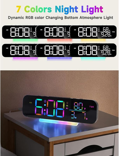Extra Loud Vibrating Alarm Clock,Large LED Digital Display,Dual Alarms,Multiple RGB Colors,Dimmable Volume Adjustable,for Deep Sleepers and Hearing Impaired Deaf Seniors (Wood Grain)