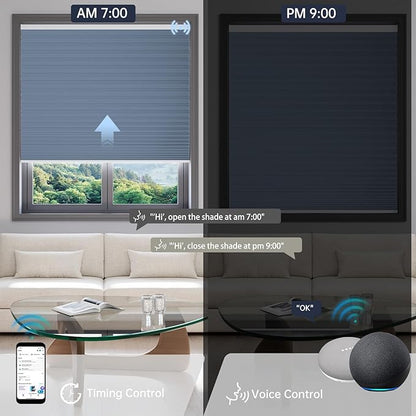 Motorized Cellular Shades with Remote, Light Filtering Smart Cellular Shades Compatible with Alexa, Honeycomb Window Blinds for Bedroom Home Office, Custom Size, Half Shading Blue