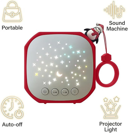 Portable Sound Machine for Baby Sleep Aid Relaxation | White Noise Machine with Star Projector | Calm Soother Music Sound with Hook for Nursery, Travel, Bedroom,Christmas Holidays Gifts (Penguin)