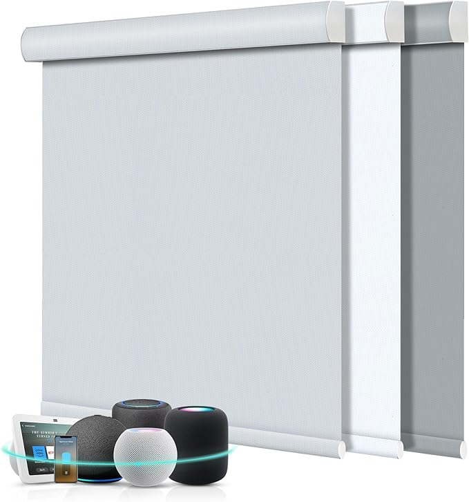Aprilsmart Motorized Blinds with Remote,Compatible with Apple HomeKit Alexa Google Home- Voice and app Control,Motorized Roller Shades 100% Blackout Custom Size(Vinyl White Grey-15)