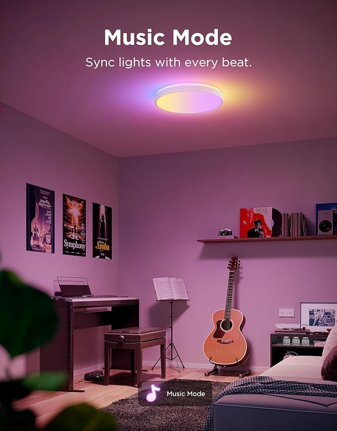 Govee Smart Ceiling Light 4300LM, RGBIC LED Ceiling Light Fixture Works with Matter, Flush Mount Light Fixture, DIY Colors, 2700K-6500K Dimmable for Bedroom, Living Room, 15 Inch, 1 Pack