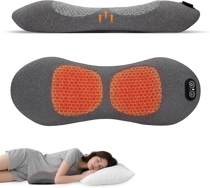 3-in-1 Heated Vibration Massage Memory Foam Lumbar Support Pillow for Back Pain Relief - Ergonomic Back Cushion with Adjustable Heat/Vibration, Retro Design for Home, Office, Travel