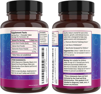 Nested Naturals Luna Kids Sleep Aid Tablets for Children 4+ - Naturally Sourced Ingredients - Gentle, Herbal Sleep Supplement with Chamomile, Melatonin, Valerian & Lemon Balm - 60 Chewable Tablets