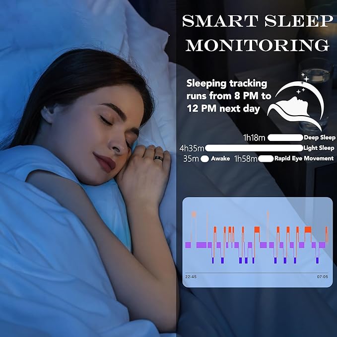 Smart Health Ring for Women Men Fitness Tracker with Heart Rate, Blood Oxygen, Blood Pressure, Sleep Monitoring, Step Counting, IP68 Waterproof for iOS and Android, No APP Fee, Gold 10