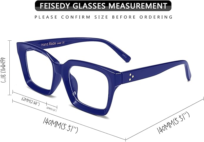 FEISEDY Retro Square Blue Light Blocking Reading Glasses Anti Glare Digital Eyestrain Reader B2479