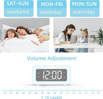 Cooluck Digital Alarm Clock for Bedrooms, Loud Dual Alarm for Heavy Sleepers, Large Display Desk Clock with 7 LED Night Lights, Nature Sounds, for Adults, Teens, Home or Office (White)