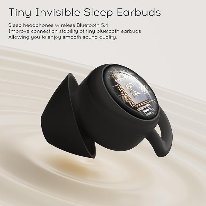 sunvito Sleep Earbuds Bluetooth 5.4, Mini Invisible Silicone Sleep Earbuds for Side Sleepers, Noise Blocking Sleeping Headphones, Hidden Earbuds with LED Display for Small Ears, Sleep & Relax (Black)