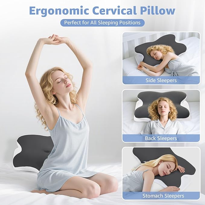 Cervical Pillow for Neck Pain Relief - Ergonomic Contour Memory Foam Pillow with 2 Pillowcases, Orthopedic Neck Support for Side Back Stomach Sleepers