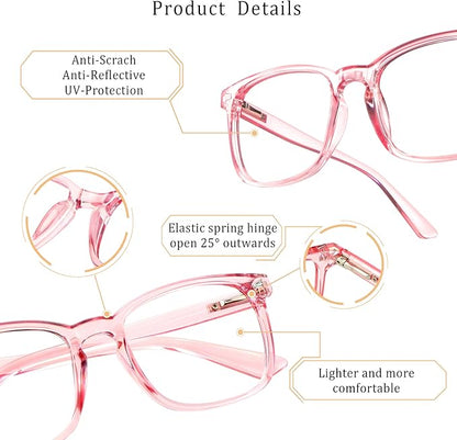 LifeArt 2 Pairs Blue Light Blocking Glasses with Spring Hinge, Anti Eyestrain, Computer Reading Glasses, Gaming Glasses, TV Glasses for Women Men, Anti UV (Champagne&Pink, +3.50 Magnification)