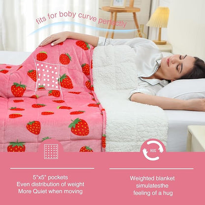 Aemicion Strawberry Pink Weighted Blanket for Adults,King Size Heavy Blanket 20lbs 80x87in,Soft Sherpa Fleece Washable Blanket as Gifts for Women Mon