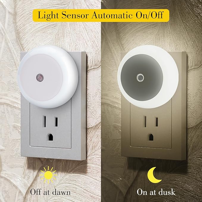 KINUR 6 Pack Night Light, LED Night Lights Plug into Wall with Dusk to Dawn sensors, Plug in Night Lights for Kids Room, Bedroom, Bathroom, Baby Nursery,Stair Lights, Hallway Light, Daylight